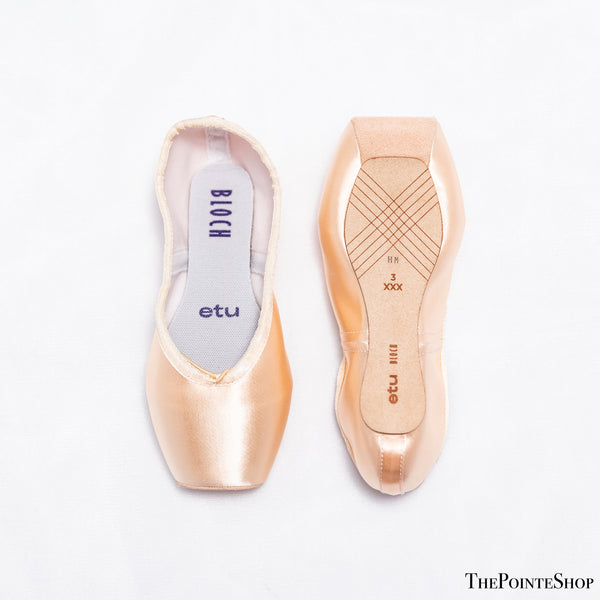 front and back bloch etu synthetic pink satin ballet pointe shoe