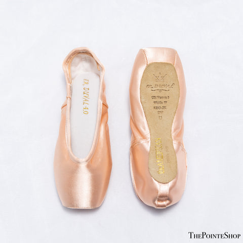 front and back duval american synthetic pink satin ballet pointe shoe