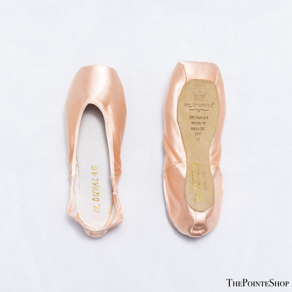 front and back duval american synthetic pink satin ballet pointe shoe