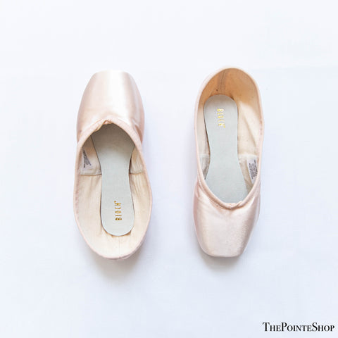front and back bloch hannah pink satin ballet pointe shoe